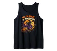 Spooky Witch Pilot Broomstick Full Moon Haunted Vintage Tank Top