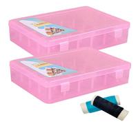 Spool Thread Organiser, Sewing Thread Storage Holds 42 Spool 2PCS Thread Holder Empty Cotton Reel Storage Plastic Leakproof Sewing Box for Sewing Embroidery Spools Transparent (Pink)