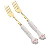 Spoon 2-Piece Creative Cat Claw Fruit Fork, Stainless Steel Dinner Forks, for Home Coffee Shop Dessert Salad Flatware(D)