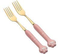 Spoon 2-Piece Creative Cat Claw Fruit Fork, Stainless Steel Dinner Forks, for Home Coffee Shop Dessert Salad Flatware(C)