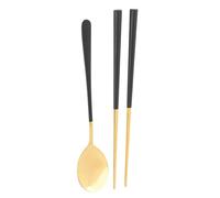 Spoon and Chopsticks Set, 2PCS Korean Chopsticks Spoons Stainless Steel Chopsticks Spoons Korean Chopsticks and Spoon Set Chinese Soup Spoons Reusable Portable Tableware Dinnerware(Black)