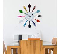 WALPLUS Spoon and Fork Colourful Kitchen Wall Clock Art Decals Home Decoration Living Bedroom Office Décor DIY