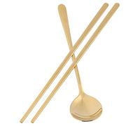 Spoon Chopsticks Set, Reusable Stainless Steel Chopsticks and Spoons Korean Tableware Portable Dinnerware Modern Cutlery for Kitchen Restaurant (Gold)