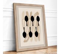 Spoon Geometry Minimalist Framed Wall Art Print A4 Oak