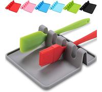 Spoon Holder,Silicone Spoon Rest Kitchen,Tea Teabag Dish,Teaspoon Rest,Silicone Cooking Utensil Rest with Drip Pad,Heat-Resistant Kitchen Holder for Spoons, Ladles, Tongs,Spatula(Gray)
