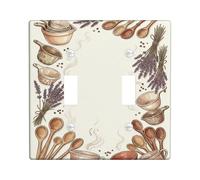 Spoon Kitchen Double Light Switch Cover Plate, Rustic Traditional Lavender Measuring Cup Fall Brown Plastic Standard Size Decorative Wall Plates for Home Living Room New Apartment Decor