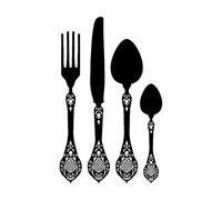 Spoon Knife and Fork Cutlery Kitchen Restaurant Wall Decals PVC 30x48.5cm Easy Installation Black