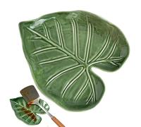 Spoon Rest - Ceramic Heat Resistant Kitchen Decor | Kitchen Spoon Rest Stove Utensil Holder | Leaf-Shaped Cute Green Decorative Spòon Rack for Countertop, Keeps Countertops Clean