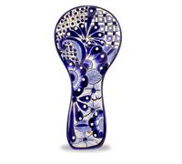 Spoon Rest - Hand Painted Talavera Ceramic Spoon Holder - Blue and White Mexican Style Cuchara Azul Blanco