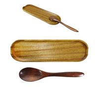 Spoon Rest Kitchen, Special Retro Brown Wooden Long Shape Cooking Spoon Holder for Snack Coffee Tea, with a Wooden Spoon