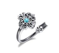 Spoon Ring Turquoise rings 925 Sterling Silver Open Adjustable Ring Victorian Vintage Flower Rings Christmas Jewelry Gift for Men Women-Size 7