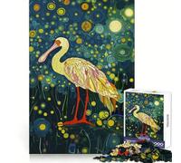 Spoonbill in Starry Night Forest 1000 Piece Jigsaw Puzzle for Teenagers Brain Challenge Toy Relax Time Precise Cut Art Display 38x52cm