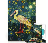 Spoonbill in Starry Night Forest 1000 Piece Jigsaw Puzzle for Teenagers Brain Challenge Toy Relax Time Precise Cut Art Display 38x52cm