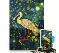 Spoonbill in Starry Night Forest Jigsaw Puzzles for Adults1000 Pieces Smart Toy Soothing Play Accurate Cut Art Collectible 50x75cm