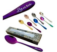 SpoonFromTheMoon Personalised Tea Spoon - Heavy-Duty Metal Mini Spoon for Serving, Gifting, and Home Decor with Customized Able Engraved on The Handles | 7 Optional Colors in Gift Box | 15 cm