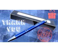 SpoonFromTheMoon Personalised Thank You Gift with Laser Engraving - Premium Metal Black Ink Ballpoint Pen with Gift Box - Customised Laser Engraved Pen Gift for Men, Women, Teachers & Employees, Blue