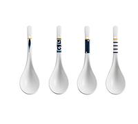 Spoons Ceramic Long Handle Hook Spoon Kitchen Cooking Tool Provides One Set and Four Sets of Options. Blue Pattern On White(E)