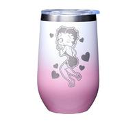 Spoontiques Betty Boop Etched Stainless Steel Tumble - Insulated Wine Tumbler with Lid - Double Wall Stainless Steel Stemless Wine Glass - 16oz - 5 5/8" Tall