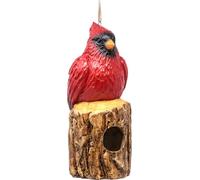Spoontiques Cardinal on Stump Birdhouse - Garden Decor - Decorative Bird House for Yard and Garden Decoration - Hanging Novelty Birdhouse for Outdoor Patio