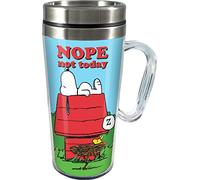 Spoontiques - Ceramic Travel Coffee Mug with Lid and Handle - Spill Proof Lid - Double Walled Cup for Hot and Cold Beverages - Microwave and Dishwasher Safe - Snoopy Insulated Travel Mug