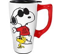 Spoontiques - Ceramic Travel Coffee Mug with Lid and Handle - Spill Proof Lid - Double Walled Mug for Hot and Cold Beverages - Microwave and Dishwasher Safe - Snoopy