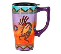Spoontiques - Ceramic Travel Mugs - Kokopelli Cup - Hot or Cold Beverages - Gift for Coffee Lovers