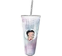 Spoontiques - Diamond Tumbler - Textured Cup with Straw - Double Wall Insulated and BPA Free - 20 oz - DC Comics - Betty Boop