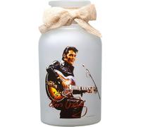 Spoontiques Elvis Battery Powered Glass Lantern - Decorative 7.75” LED with Warm Light, Flameless & Cordless, Indoor & Outdoor Tabletop or Hanging Lantern, 2 AA Batteries Required