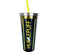 Spoontiques Harry Potter Stainless Steel Tumbler, 24oz - Double Wall Insulated Travel Cup with Straw - Hufflepuff