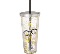 Spoontiques - Harry Potter Tumbler - Glasses Glitter Cup with Straw - 20 oz - Acrylic - Gold