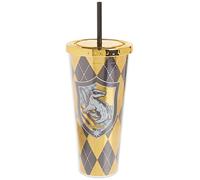 Spoontiques - Harry Potter Tumbler - Hufflepuff Foil Cup with Straw - 20 oz - Acrylic - Yellow