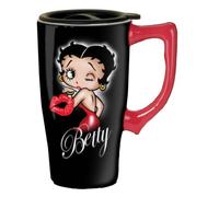 Spoontiques - Insulated Travel Mug - Betty Boop Hearts Ceramic Coffee Cup - Coffee Lovers Gift - Funny Coffee Mug - 15 oz - Black