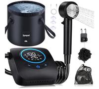 Spopal Portable Camping Shower, [Upgraded] 8000mAh Rechargeable Camping Shower Pump with 20L Collapsible Bucket, LED Display, 4 Spray Modes, IPX8 Waterproof Outdoor Shower for Hiking, Travel, Car, Pet