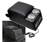 Sporacingrts Black Universal Truck Seat/Bench Organizer with LED Light, USB Port, Cup Holders, Armrest, Padded Top Lid - Ideal for Business Upgrade Center Console Organizerand
