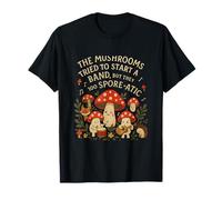 Spore-atic Mushroom Band Cottagecore Print T-Shirt