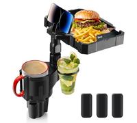 Sporful Car Cup Holder Tray - 4 in 1 Expander with Dual Cup Holders, Expandable Food Tray and 360° Rotating Phone Stand, Adjustable Base for Most Car, SUV and Truck, Road Trip Essentials