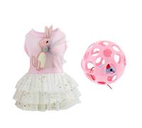 sporful Cat Vocal Toy With Jingle Bell Interactive Pet Toy + Princess Skirt L Pink Cotton Dress
