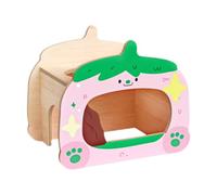 sporful Wooden Hamster Bridge and Hiding Hut, Rat Ladder Climbing Structure, Reptile Hideout for Bearded Dragons, Guinea Pigs, Mice, Small Animal Shelter- Strawberry House