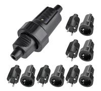 Sporgo 5x Schuko Plugs: 2-Pin 16 A and 3.7 kW Rubber Plug Coupling with Kink Protection for Outdoor Use, Black, IP44, 230 V