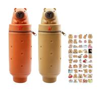 Sporgo Kawaii Pencil Case: 2 in 1 Soft Silicone Pencil Case Cartoon Pencil Holder Pencil Case Cute Pen Holder Telescopic Pencil Case with Sticker for Teenager Student Pack of 2