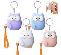 Sporgo Pack of 4 Women's 130dB Self-Defence Pocket Alarm with LED Lighting and Key Ring, Owl Style Personal Alarm for Women, Children, Elderly People