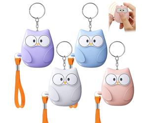 Sporgo Pack of 4 Women's 130dB Self-Defence Pocket Alarm with LED Lighting and Key Ring, Owl Style Personal Alarm for Women, Children, Elderly People