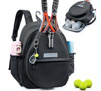 SPORJET Tennis Bag with Shoe Compartment, Tennis Backpack for 2 Rackets, Water-Resistant PU Leather Racket Bag for Women & Men, Sports Backpack for Tennis, Pickleball & Badminton Gifts