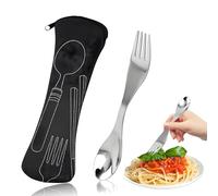 Spork Camping Cutlery, Reusable Stainless Steel Portable Camping Spork with Cutlery Bag for Picnic Travel Outdoor (Black)