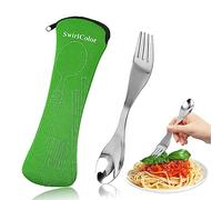 Spork Camping Cutlery, Reuseable Sporks Stainless Steel Portable Camping Spork with Cutlery Bag for Picnic Travel Outdoor (Green)