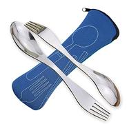 Sporks Stainless Steel 2 Pcs, Portable Camping Spork Reuseable Spoon Fork Camping Cutlery Set with Cutlery Bag for Outdoor Picnic Travel Hiking (Blue)