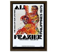 Sport Advert Boxing Thrilla Manila Ali Frazier Fight Philippines 1975 Artwork Framed Wall Art Print A4 Artery8 Brown One Size