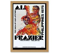 Sport Advert Boxing Thrilla Manila Ali Frazier Fight Philippines 1975 Artwork Framed Wall Art Print A4 Artery8 Light Oak One Size