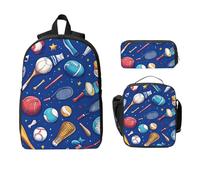 Sport Ball Backpack Set for Girls Boys with Lunch Bag Pencil Case Basketball Baseball 3 Pieces School Bags Insulated Lunchbox Gifts for Women Men