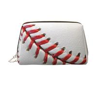 Sport Ball Baseball Print Premium Leather Toiletry Travel Pouch with Waterproof Portable Pouch Open Flat Makeup Bag